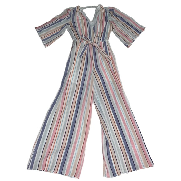 New York & Company Pants - NWOT NY & CO. Striped Pink & Blue jumpsuit One Piece Tie Waist SZ M